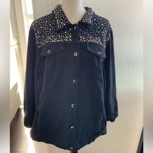 DREAM JEANNES By QUACKER FACTORY Black Knit Sparkle Studs Jacket Women’s 3X